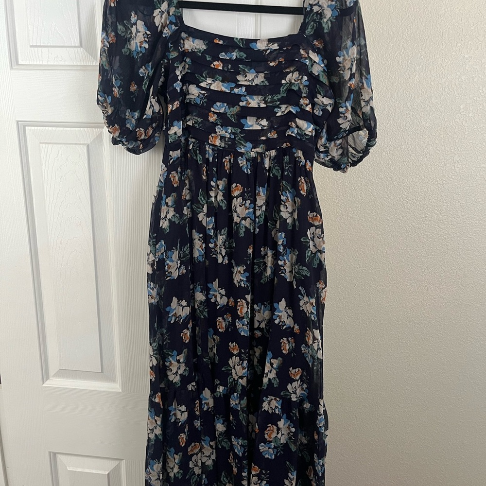 LC Lauren Conrad Navy Floral Long Sleeve Dress